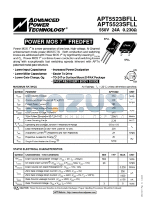 APT5523SFLL datasheet - POWER MOS 7 FREDFET