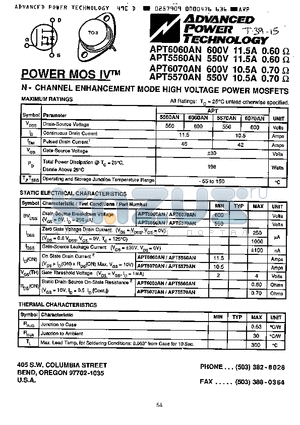 APT5560AN datasheet - N-CHANNEL ENHANCEMENT-MODE HIGH VOLTAGE POWER MOSFETS