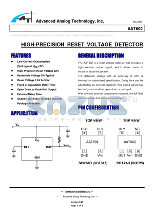 AAT602XXA-S5-T datasheet - HIGH-PRECISION RESET VOLTAGE DETECTOR