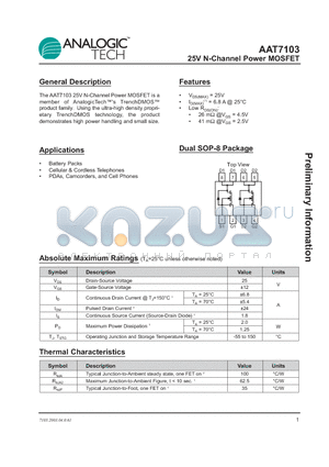 AAT7103 datasheet - 25V N-Channel Power MOSFET