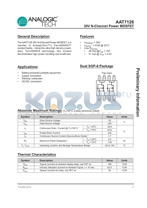 AAT7126 datasheet - 30V N-Channel Power MOSFET