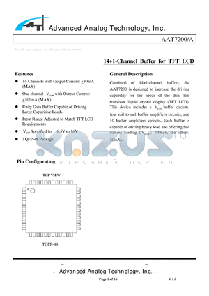 AAT7200A datasheet - 141-Channel Buffer for TFT LCD
