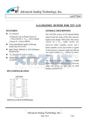 AAT7204 datasheet - 61-CHANNEL BUFFER FOR TFT LCD