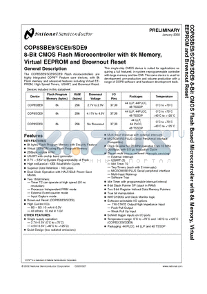 COP8SBE9 datasheet - 8-Bit CMOS Flash Microcontroller with 8k Memory, Virtual EEPROM and Brownout Reset