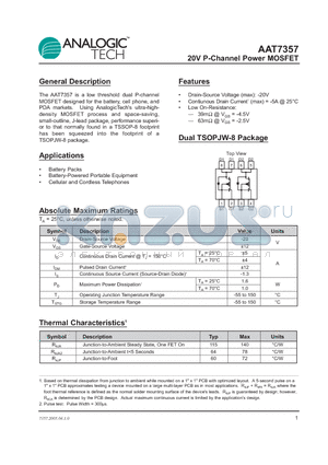 AAT7357ITS-T1 datasheet - 20V P-Channel Power MOSFET