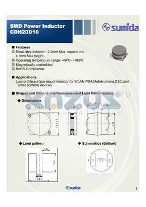 CDH20D10NP-1R0MC datasheet - Small size inductor 2.2mm Max square and 1.1mm Max height