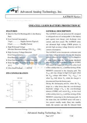AAT8635 datasheet - ONE-CELL LI-ION BATTERY PROTECTION IC