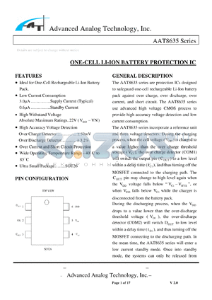 AAT8635-S3-T datasheet - ONE-CELL LI-ION BATTERY PROTECTION IC