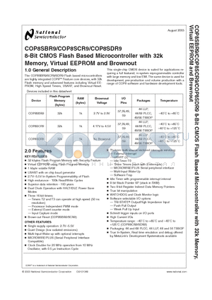 COP8SCR9LVA8 datasheet - 8-Bit CMOS Flash Based Microcontroller with 32k Memory, Virtual EEPROM and Brownout