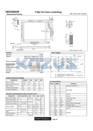 320240 datasheet - Chip On Glass technology