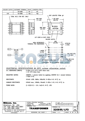 32051R-LF3 datasheet - TRANSFORMER