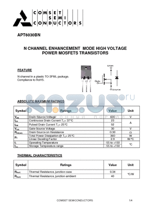 APT6030BN datasheet - N CHANNEL ENHANCEMENT MODE HIGH VOLTAGE POWER MOSFETS TRANSISTORS