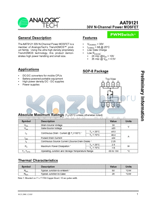 AAT9121IAS-B1 datasheet - 30V N-Channel Power MOSFET