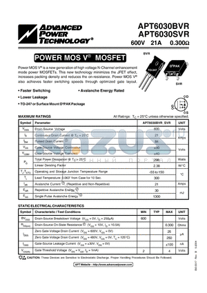APT6030BVR datasheet - Power MOS V is a new generation of high voltage N-Channel enhancement mode power MOSFETs.