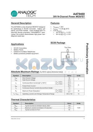 AAT9460 datasheet - 30V N-Channel Power MOSFET