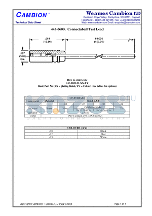 445-8600 datasheet - Connectaball Test Lead