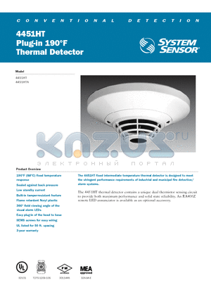 4451HTA datasheet - Plug-in 190`F Thermal Detector