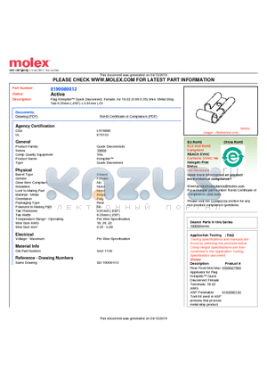 AAZ-1158 datasheet - Flag Krimptite Quick Disconnect, Female, for 18-22 (0.80-0.35) Wire, Metal Strip,Tab 6.35mm (.250