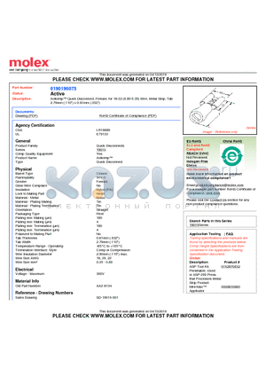 AAZ-8134 datasheet - Avikrimp Quick Disconnect, Female, for 18-22 (0.80-0.35) Wire, Metal Strip, Tab2.79mm (.110