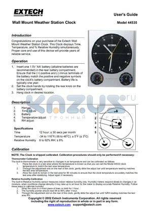 44535 datasheet - Wall Mount Weather Station Clock