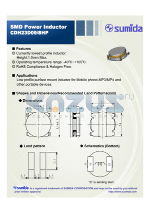 CDH23D09SHPNP-4R7MC datasheet - RoHS Compliance & Halogen Free Currently lowest profile inductor Height1.0mm Max