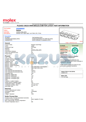 44560-0001 datasheet - Modular Jack, Right Angle, Low Profile, 8/8, 2 Ports