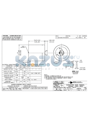 16784-01 datasheet - CAPACITOR, ALEL, RADIAL, 1200uF, -20%, 200V