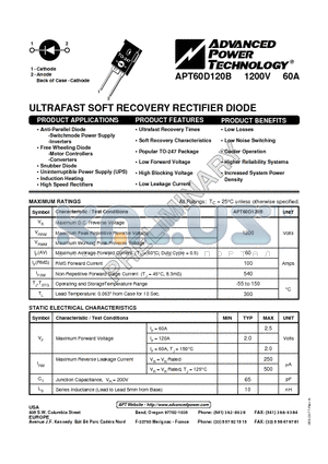 APT60D120B datasheet - ULTRAFAST SOFT RECOVERY RECTIFIER DIODE