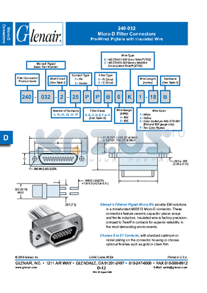 240-032-1-15SCC datasheet - Micro-D Filter Connectors