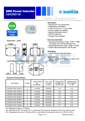 CDH25D11DHF-1R0NC-H datasheet - SMD Power Inductor