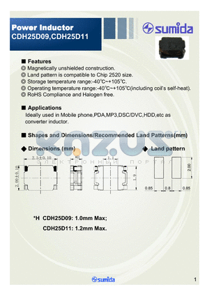 CDH25D11HF-1R0NC datasheet - Power Inductor