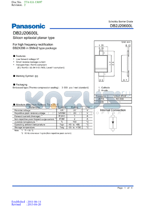 DB2J20600L datasheet - For high frequency rectification DB2X206 in SMini2 type package