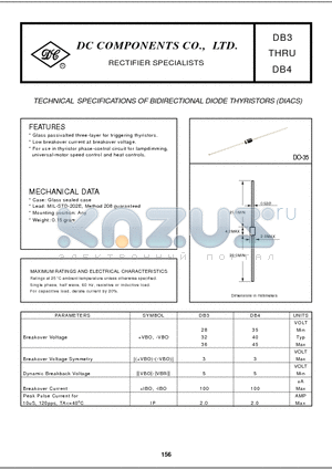 DB3 datasheet - TECHNICAL SPECIFICATIONS OF BIDIRECTIONAL DIODE THYRISTORS (DIACS)