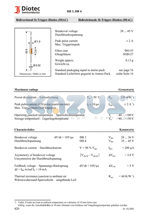 DB3 datasheet - Bidirectional Si-Trigger-Diodes (DIAC)