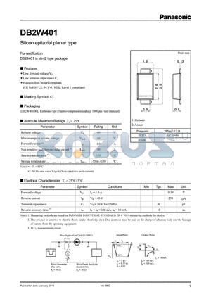 DB2W401 datasheet - For rectification DB24401 in Mini2 type package