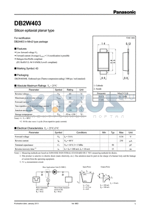 DB2W403 datasheet - DB2W40300L Embossed type (Thermo-compression sealing): 3 000 pcs / reel (standard)