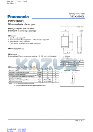 DB2X20700L datasheet - For high frequency rectification DB3X207K in Mini2 type pack