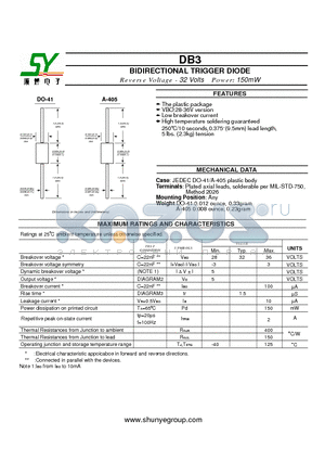 DB3 datasheet - BIDIRECTIONAL TRIGGER DIODE