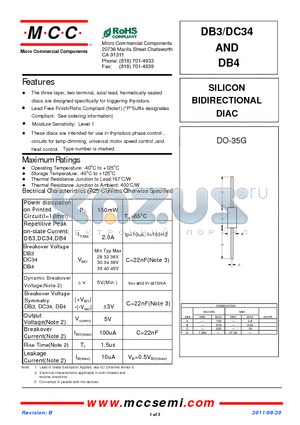 DB3 datasheet - SILICON BIDIRECTIONAL DIAC