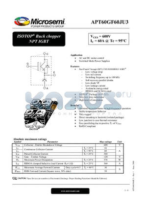 APT60GF60JU3 datasheet - Buck chopper NPT IGBT