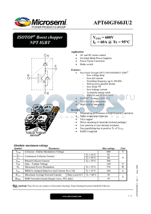 APT60GF60JU2 datasheet - Boost chopper NPT IGBT