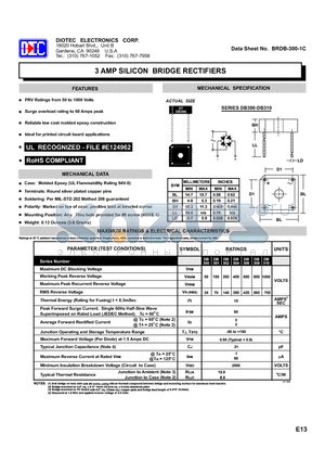 DB301 datasheet - 3 AMP SILICON BRIDGE RECTIFIERS