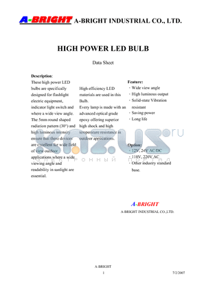 AB-0351BA-01WA-E40-S datasheet - HIGH POWER LED BULB