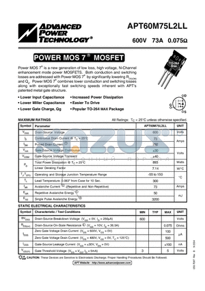 APT60M75L2LL datasheet - POWER MOS 7 R MOSFET