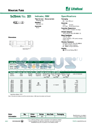 321 datasheet - MINIATURE FUSES - 5x25mm