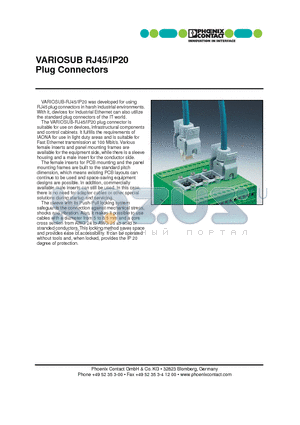 1688586 datasheet - VARIOSUB RJ45/IP20 Plug Connectors