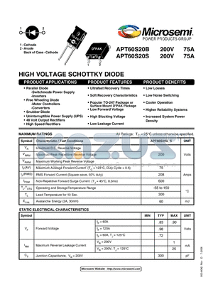 APT60S20B datasheet - HIGH VOLTAGE SCHOTTKY DIODE