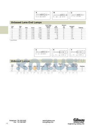 169-1 datasheet - Unbased Lens-End Lamps