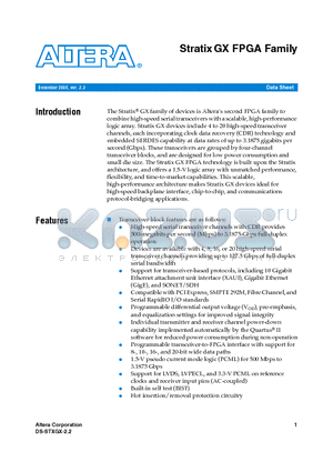 EP1SGX40G datasheet - StratixGX FPGA Family