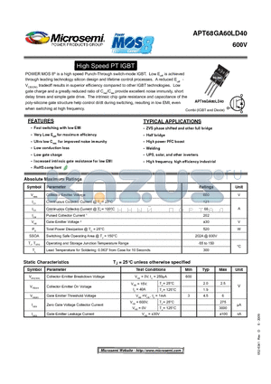 APT68GA60LD40 datasheet - High Speed PT IGBT